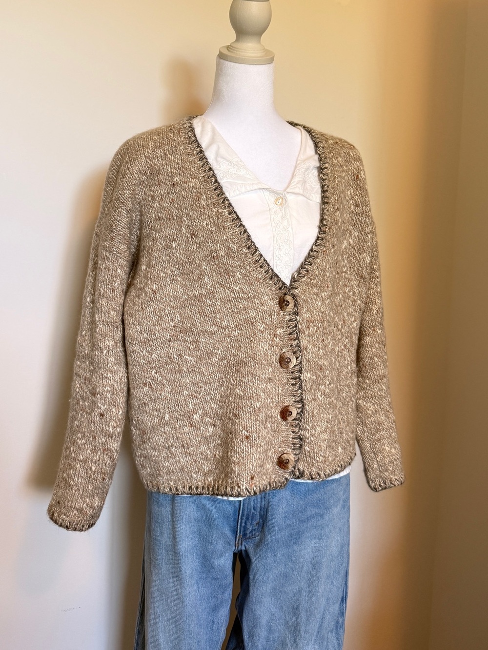 Vintage Gap Taupe Button-Front V-Neck Women's Sweater